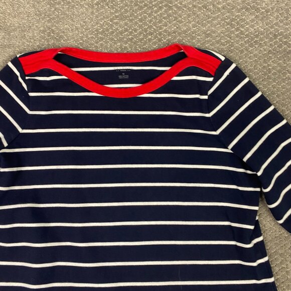Talbots Sweater Dress Women's 1X Navy Blue White Cotton Shift Knit Striped Woman - Picture 2 of 11